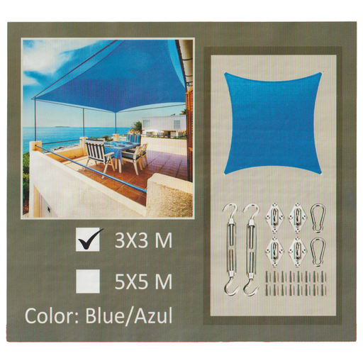 [0-671] TOLDO CUADRADO TIPO VELA 3x3MTS AZUL TRICAL 0-671