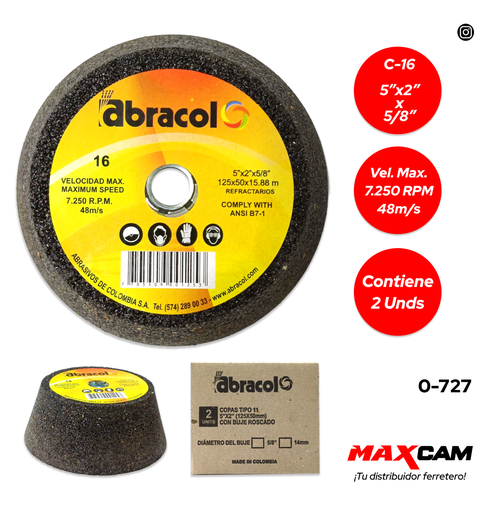 [0-727] PIEDRA COPA C-16 5x2x5/8" ABRACOL 0-727