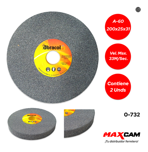 [0-732] DISCO P/ESMERIL D/BANCO A-60 200X25X31 ABRACOL 0-732