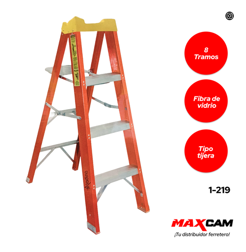 [1-219] ESCALERA FIBRA VIDRIO T/TIJERA 8 TR ALADINO 1-219