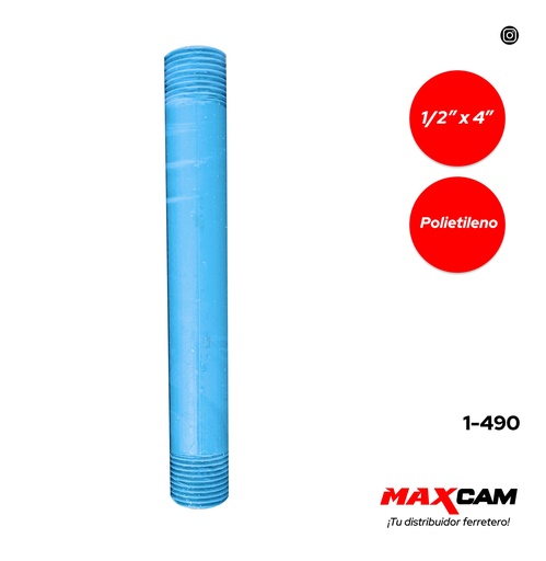 [1-490] NIPLE PLASTICO 1/2 x 4" AZUL x UNID 1-490