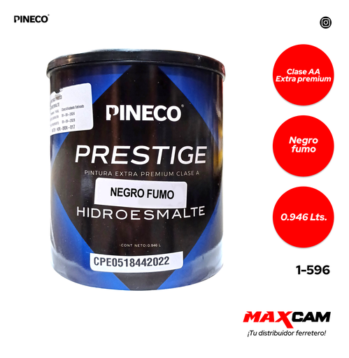 [1-596] PINTURA CLASE A HIDROESMALTE NEGRO FUMO x 1/4 PINECO 1-596