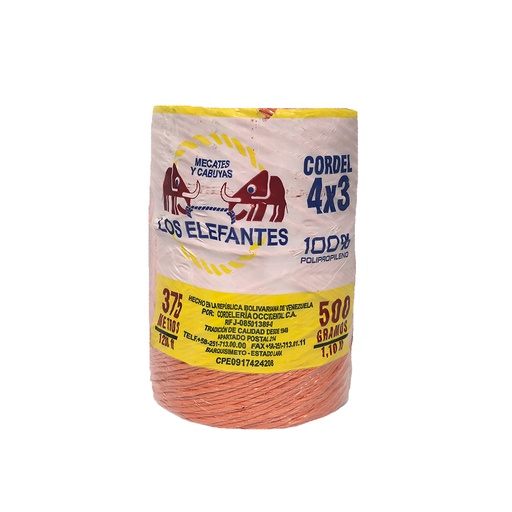 [1-729] [1-729] CORDEL 4X3 ANARANJADO (PP 30 ELEFANTE) 1-729