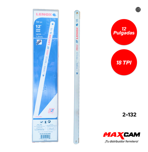 [2-132] HOJA SEGUETA 12" 18TPI x 100 UNID LENOX 2-132