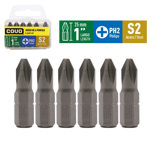 [9-280] JUEGO DE PUNTAS PH2 1" X 6 PCS COVO 9-280