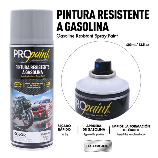 [9-322] SPRAY PLATEADO RESISTENTE A GASOLINA x 400 ML PRO PAINT 9-322