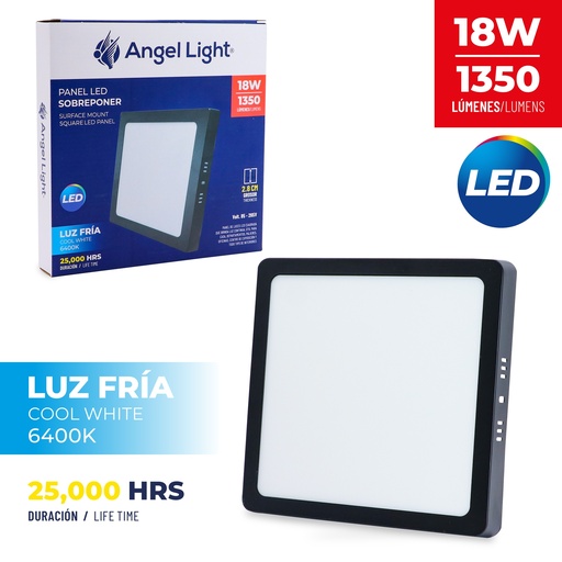 [9-323] PANEL LED SUPER NEGRO CUAD LUZ FRIA 18W ANGEL L 9-323