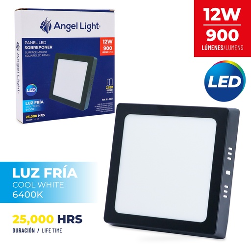 [9-324] PANEL LED SUPER NEGRO CUAD LUZ FRIA 12W ANGEL L 9-324