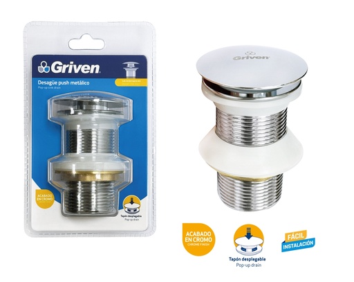 [9-331] DESAGUE LAVAMANO METALICO PUSH S/REB GRIVEN 9-331