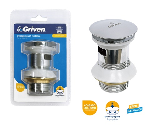 [9-332] DESAGUE LAVAMANO METALICO PUSH S/REB GRIVEN 9-332