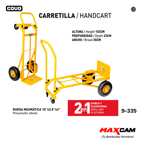 [9-335] CARRUCHA 2 EN 1 C/RUEDA NEUMATICA 10" COVO 9-335