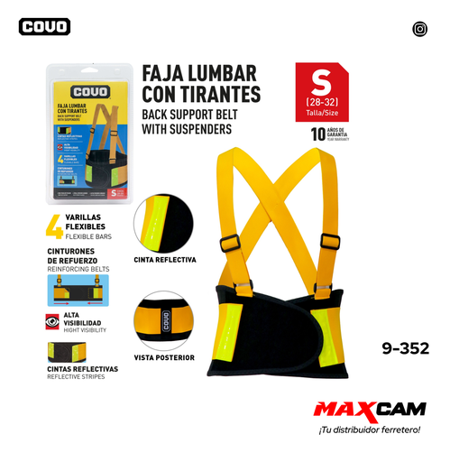 [9-352] FAJA LUMBAR C/TIRANTES REFLECTIVO TALLA S COVO 9-352