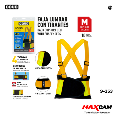 [9-353] FAJA LUMBAR C/TIRANTES REFLECTIVO TALLA M COVO 9-353