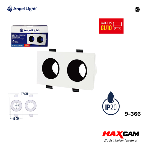 [9-366] BASE DOBLE P/SPOT P/TECHO RED (NO INCLUYE BOMBILLO) ANGEL L 9-366