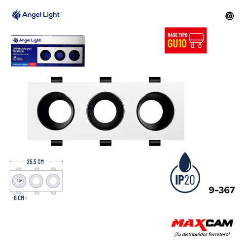 [9-367] BASE TRIPLE P/SPOT P/TECHO CUAD (NO INCLUYE BOMBILLO) ANGEL L 9-367