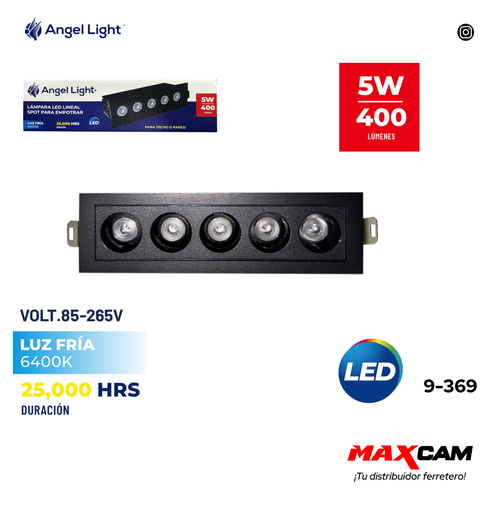 [9-369] SPOT LINEAL NEGRO LED 5W LUZ FRIA ANGEL L 9-369