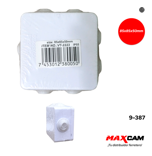 [9-387] CAJA DE PASO PLAST 8,5X8,5CM C/TAPA V-TEG 9-387