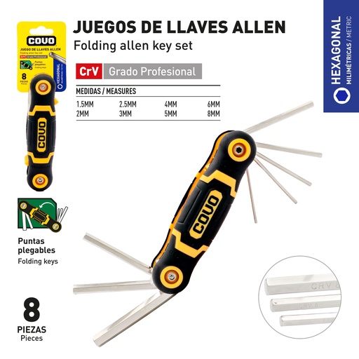 [9-473] LLAVE ALLEN HEXAGONAL 8 PCS MILIMETRICA COVO 9-473