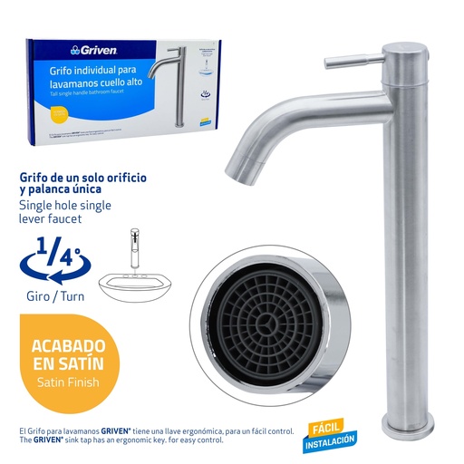 [9-488] LLAVE LAVAMANO ALTA INDIVIDUAL SATIN GRIVEN 9-488