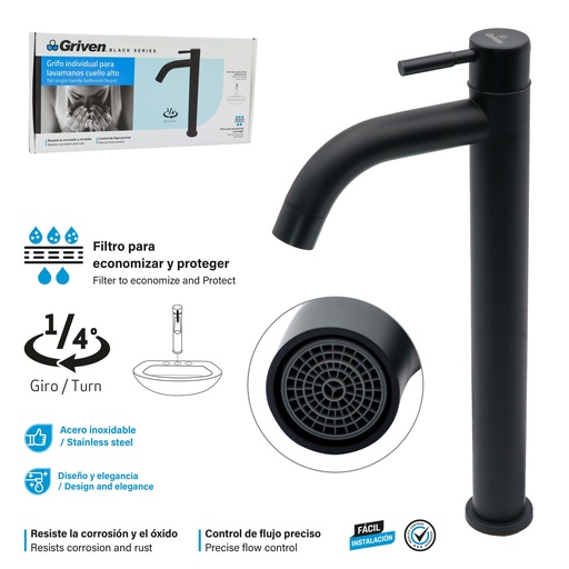 [9-489] LLAVE LAVAMANO ALTA INDIVIDUAL GRIVEN BLACK 9-489