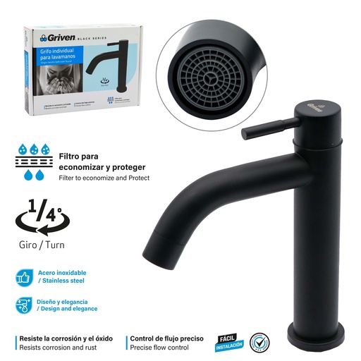 [9-491] LLAVE LAVAMANO INDIV GRIVEN BLACK 9-491