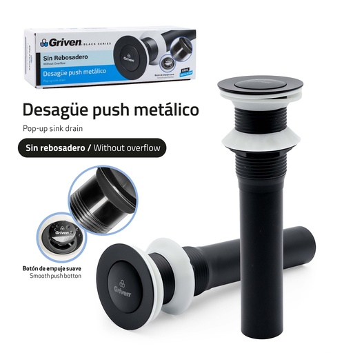 [9-507] DESAGUE LAVAMANO PUSH SIN/REB GRIVEN BLACK 9-507