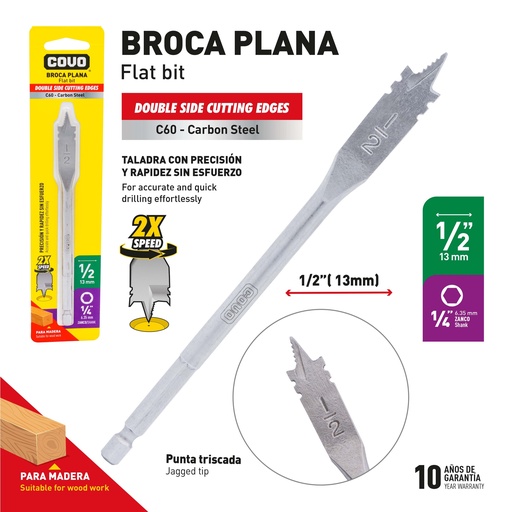 [9-588] MECHA PLANA P/MADERA x 1/2" COVO 9-588