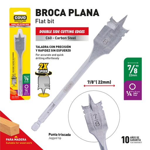 [9-593] MECHA PLANA P/MADERA x 7/8" COVO 9-593