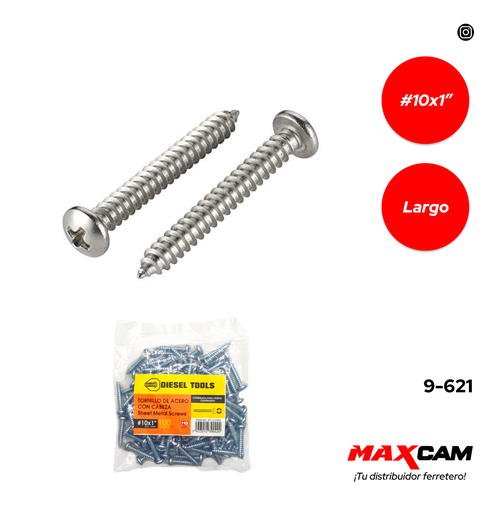 [9-621] TORNILLO AUTORROSCANTE CABEZA PAN 10 x 1" x 100 UNID DIESEL T 9-621