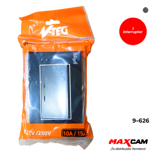 [9-626] INTERRUPTOR SENCILLO ACRILICO NEGRO V-TEG 9-626