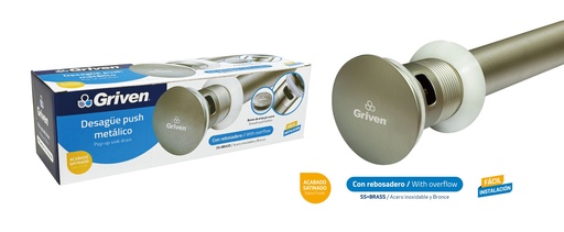[9-663] DESAGUE LAV METAL/SATIN PUSH CON/REBOS GRIVEN 9-663