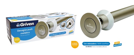 [9-664] DESAGUE LAV METAL/SATIN PUSH CON/REBOS GRIVEN 9-664