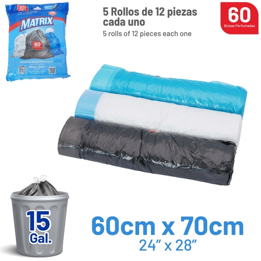 [9-673] BOLSA DE BASURA 60x70CM 15 GAL x 60 UNID MATRIX 9-673 (DESC) 