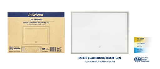 [9-698] ESPEJO C/LUZ 80 x 60CM GRIVEN 9-698