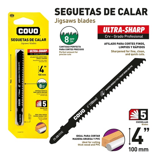 [9-706] HOJA SEGUETA CALADORA 4" 8TPI x 5 UNID COVO 9-706