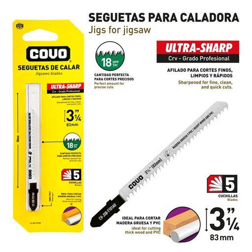 [9-710] HOJA SEGUETA CALADORA 3 1/4" 18TPI x 5 UNID COVO 9-710