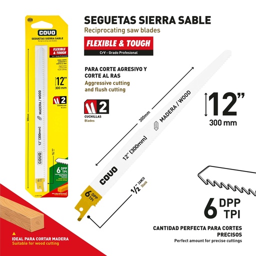 [9-713] HOJA SEGUETA CALADORA 12" 6TPI x 2 UNID COVO 9-713