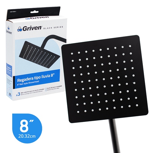 [4-810] REGADERA CUADRADA 8¨ GRIVEN BLACK 4-810