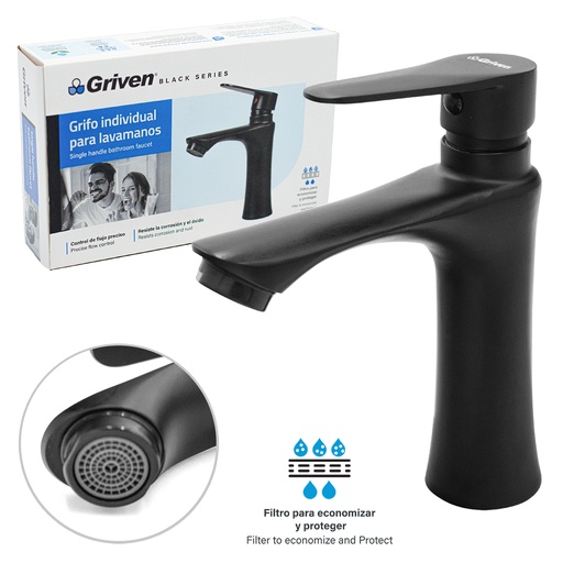 [4-818] LLAVE LAVAMANO INDIVIDUAL GRIVEN BLACK 4-818