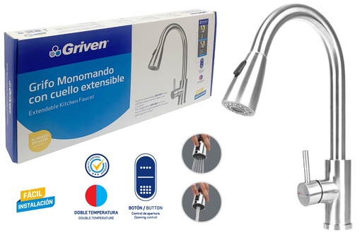 [4-822] LLAVE FREGADERO MONOMANDO CUELLO EXTEN GRIVEN 4-822