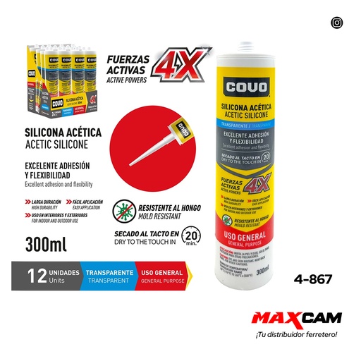 [4-867] SILICON TRANSPARENTE RTV 300G COVO 4-867