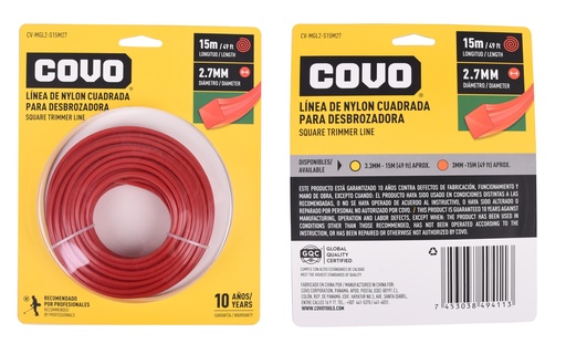 [4-889] NYLON DESMAL CUADRADO 2.7MM x 15MTS COVO 4-889