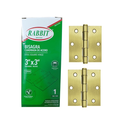 [4-923] BISAGRA P/PUERTA MADERA x 3" PAR DORADA RABIT 4-923