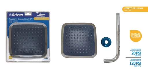 [5-060] REGADERA CUADRADA 8" METALICA C/TUBO GRIVEN 5-060