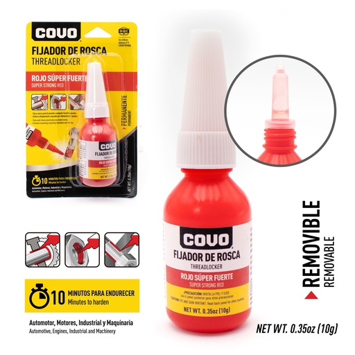 [5-076] FIJADOR DE ROSCA ROJO EXTRA FUERTE 10G COVO 5-076
