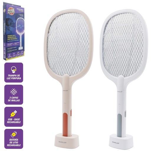 [8-217] RAQUETA MATA INSECTOS 2 EN 1 C/LUZ MAX KILLER 8-217