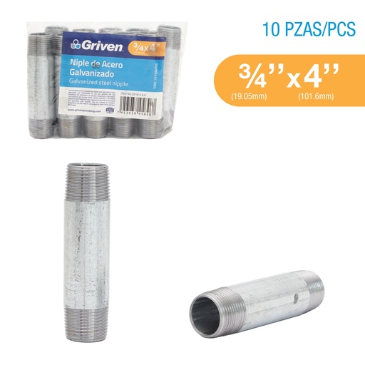 [8-239] NIPLE GALVANIZADO 3/4 x 4" GRIVEN 8-239