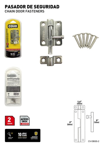 [8-286] PASADOR DE SEGURIDAD ACERO INOX 2" COVO 8-286