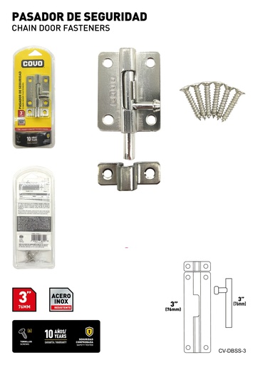 [8-287] PASADOR DE SEGURIDAD ACERO INOX 3" COVO 8-287
