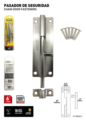 [8-290] PASADOR DE SEGURIDAD ACERO INOX 6" COVO 8-290